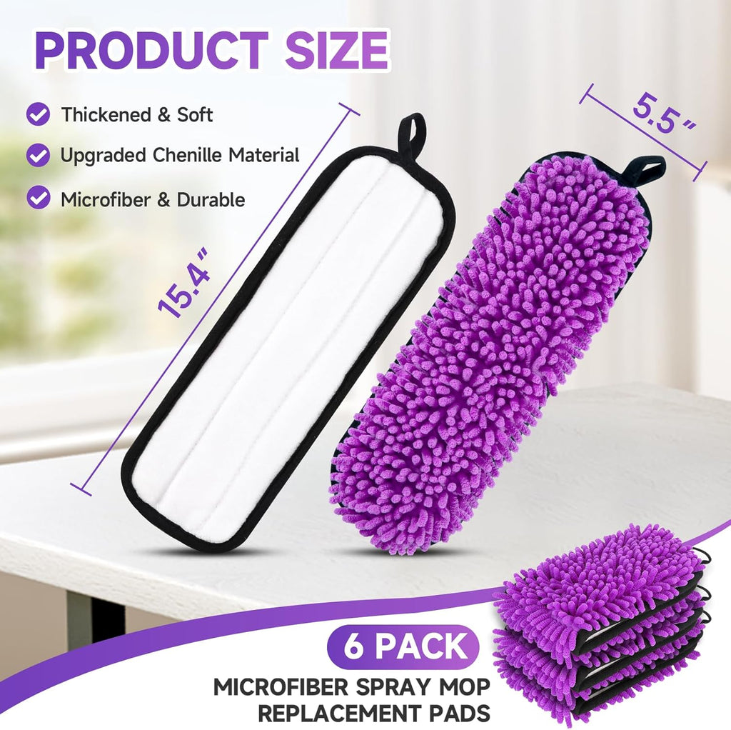 6 Pack Reusable Replacements Pads Compatible with Swiffer PowerMop,Microfiber Power Mop Pads for Swiffer 15'' Spray Mop, Washable PowerMop Pads Used for Multi Hardwood Floors