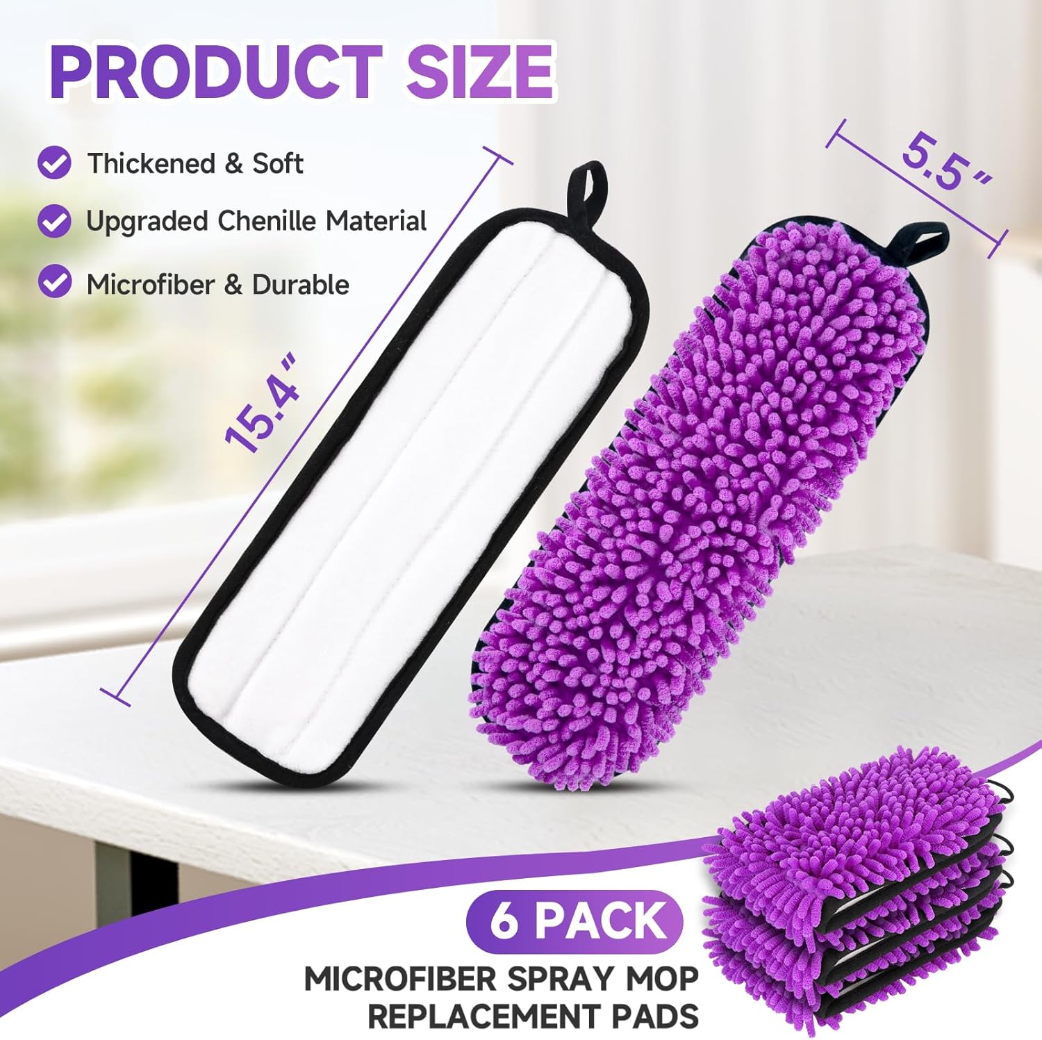 6 Pack Reusable Replacements Pads Compatible with Swiffer PowerMop,Microfiber Power Mop Pads for Swiffer 15'' Spray Mop, Washable PowerMop Pads Used for Multi Hardwood Floors