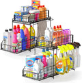 SUEH DESIGN Under Sink Organizers and Storage, 2 Tier Metal Under Sink Storage with Hanging Rail for Kitchen Bathroom Cabinet Organizer, 2 Pack