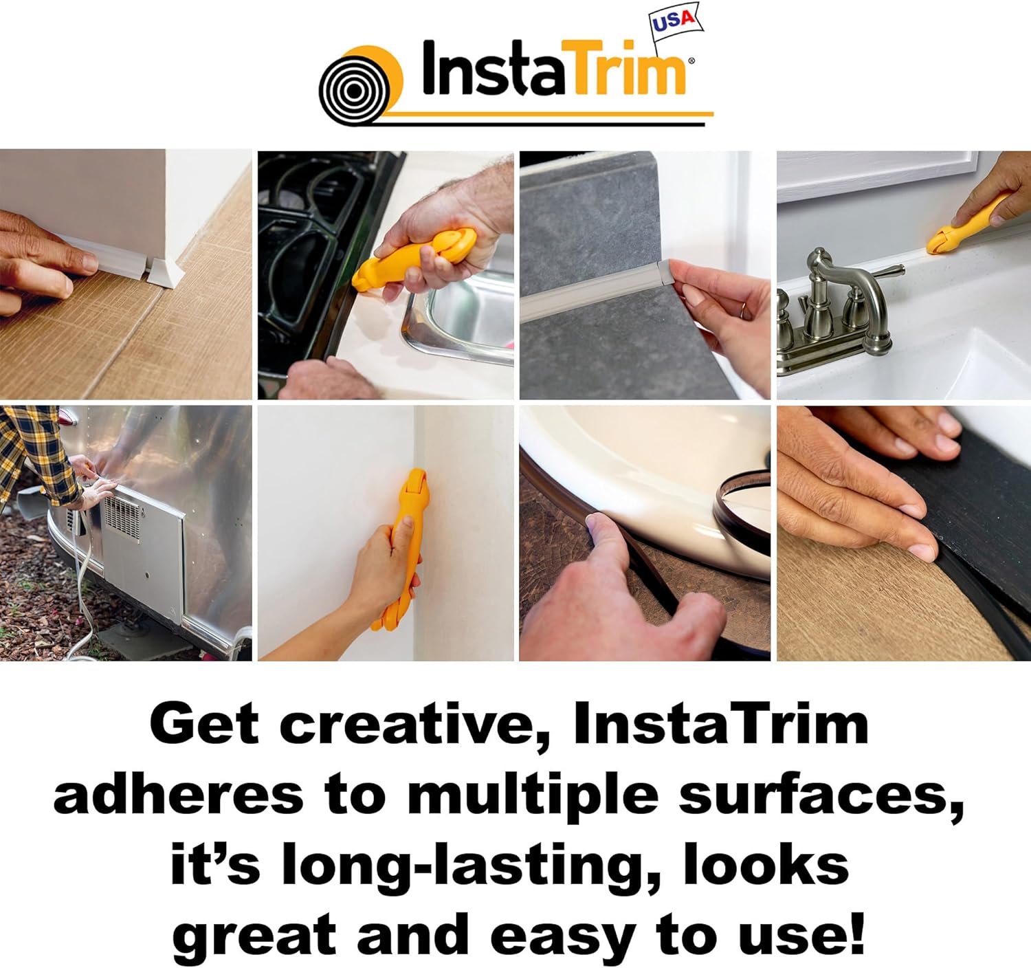 InstaTrim New & Improved Self-Adhesive Caulk Trim, 1/2" x 10', 2-Pack, Flexible, Water Resistant, Stain Resistant for Bathroom, Floors, Walls, DIY Project, Bronze