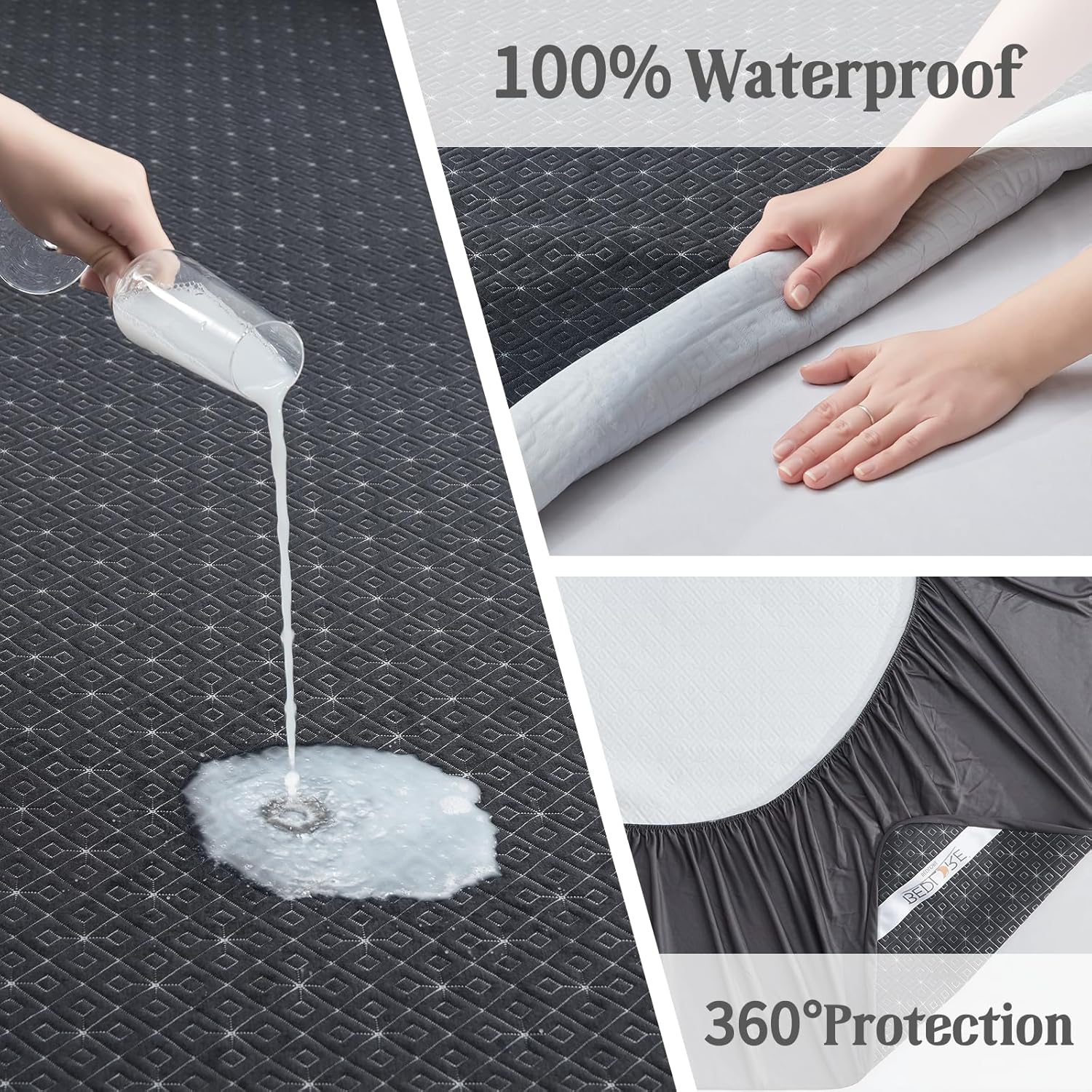 BEDLORE Twin Mattress Protector, Waterproof Noiseless Mattress Cover with Stretchable Pockets for 6-15 inches Mattress, Soft Breathable Mattress Pad Machine Washable (Dark Gray)