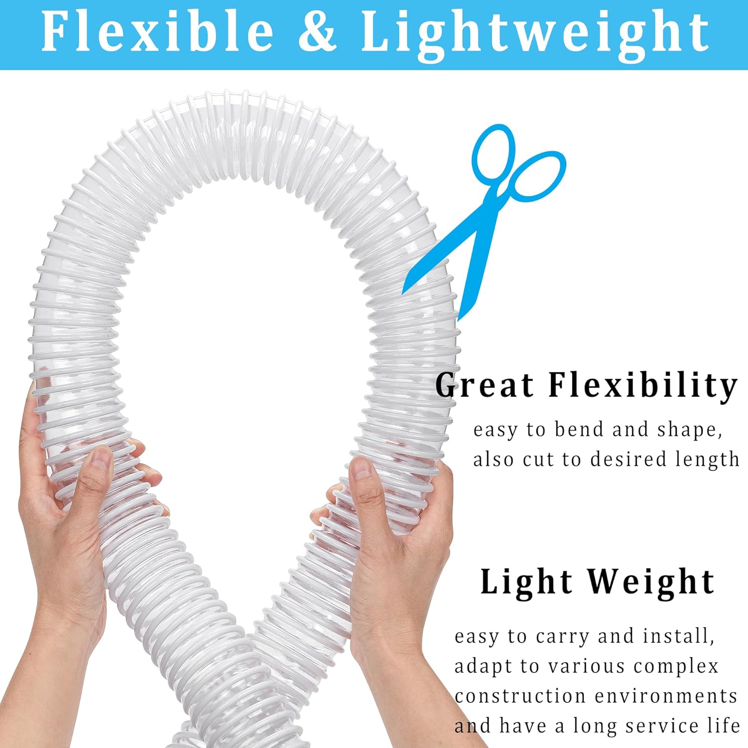 Dust Collection Hose 2-1/2 in × 10 ft Heavy Duty Clear Flexible PVC Reinforced Thicken Helix Suction Discharge Corrugated Pipe Hose for Fume Dust Collector Fitting Wood Chip Saw (2.5 inch hose)