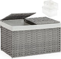 Storage Basket with Lid Rattan, Woven Storage Baskets with 2 Separate Lids, 17.2 Gallon (65 L), 22.2 x 13 x 13.8 Inches, Foldable, 2 Removable Liner Bags Handles for Bedroom, Laundry Room Gray