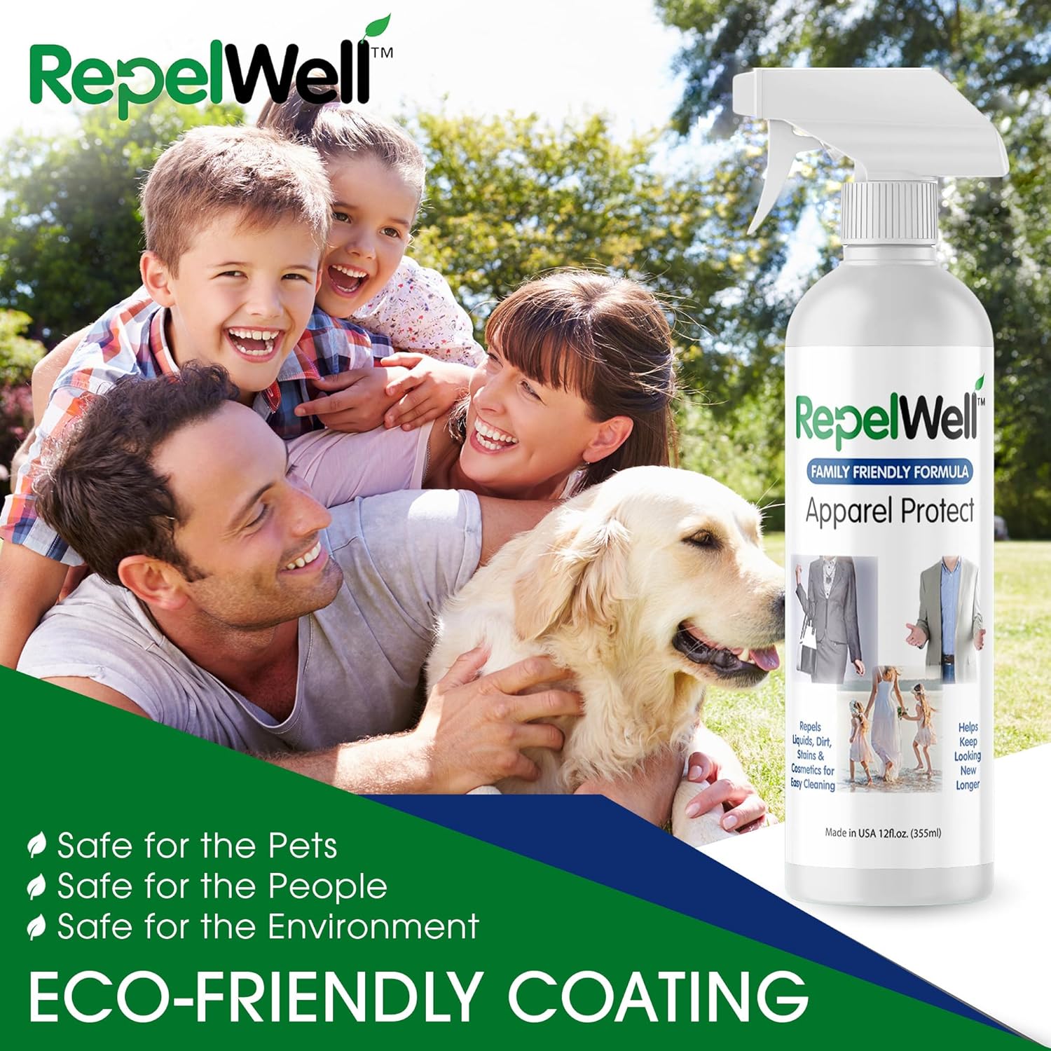 Apparel Protect (12oz) Stain & Water Repellent Spray – Non-Toxic, Eco-Friendly, Pet-Safe Sprays for Clothing & More