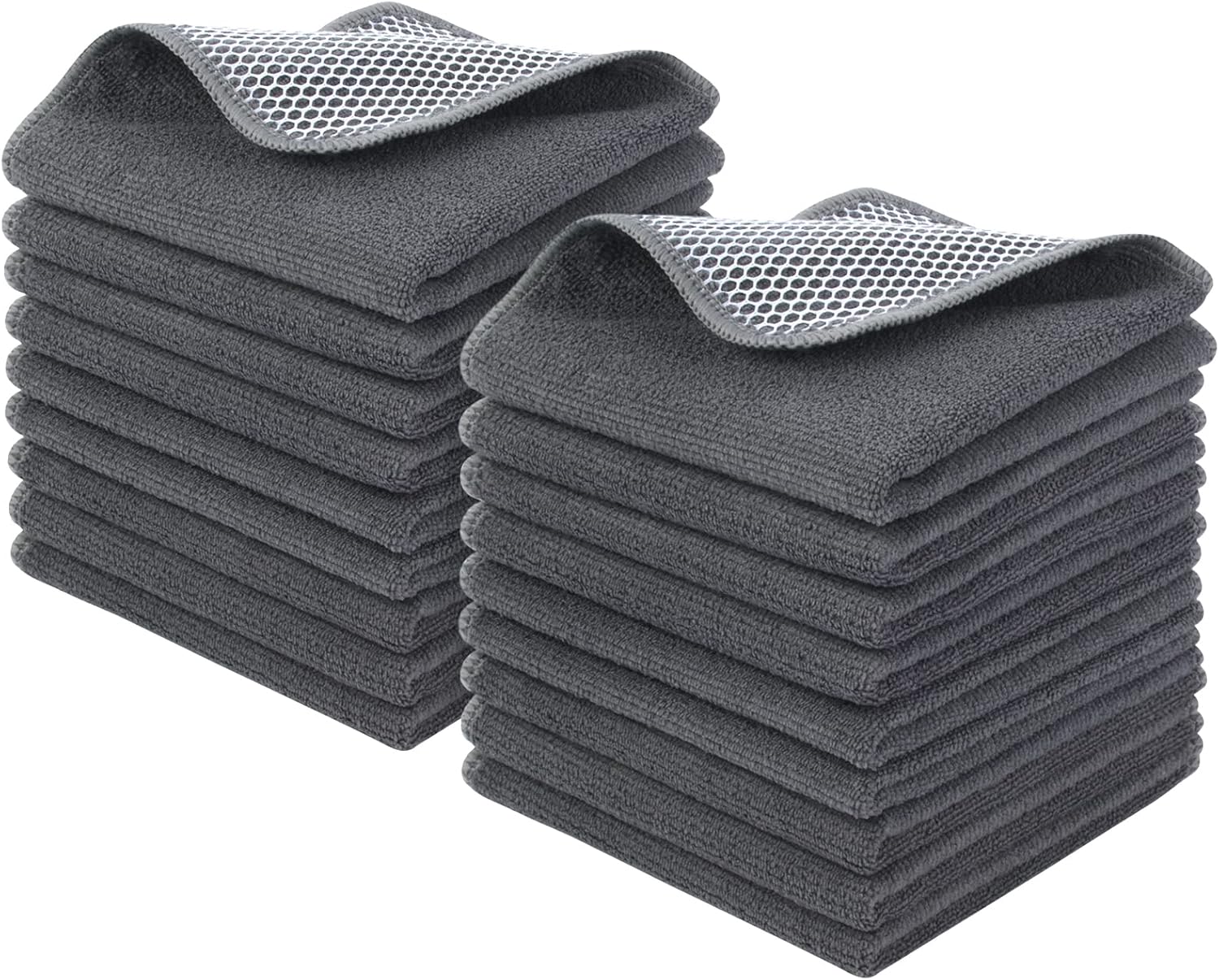 KinHwa Kitchen Washcloths for Dishes Absorbent Microfiber Dish Cloths Quick Dry Dish Rags with Poly Scour Scrub Side Ideal for Kitchen Cleaning (Gray, 12inchx12inch 18 Pack)