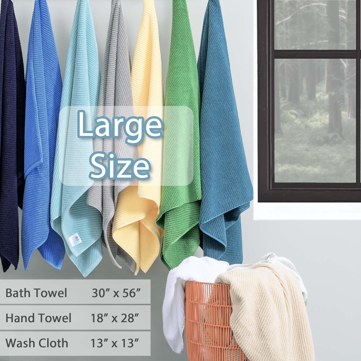 VOOVA & MOVAS Towels for Bathroom, Bath Towels with Hanging Loop - 100% Cotton | Soft | Quick Dry | Thick, Towel Set of 6, 2 Large Bath 30"x56", 2 Hand 18"x28", 2 Washcloths 13"x13", Grey and Yellow