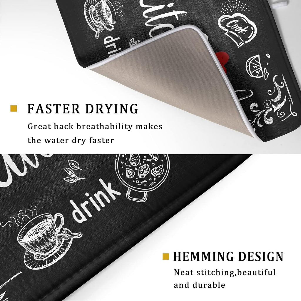 Dish Drying Mats for Kitchen Counter 16 x 18 Inch, Kitchen Drying Mat,Black Coffee Bar Dishes Pad Dish Drainer Rack Mats Absorbent Fast Dry Kitchen Accessories