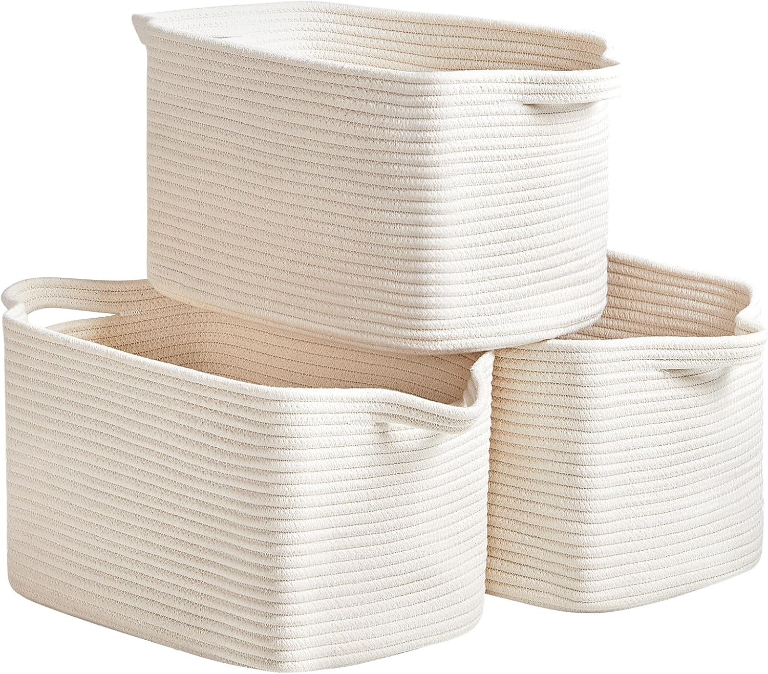 Cotton Rope Storage Basket 15"x10"x9" – Fabric Storage Bins for Organizing Clothes,Toys,Blankets – Durable Woven Storage Basket for Closet, Shelf & Living Room