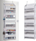 ULG 1 Pack Over Door Organizer with 5 Large Pockets 10 Mesh Side Pockets, Upgraded Linen Texture Over The Door Storage, 44 lbs Weight Capacity Hanging Storage Organizer, Light Gray
