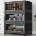 BROVIEW 360Qt Stackable Storage Bins with 3 Lids, Extra Large Closet Organizer Collapsible Drawer Boxes with Wheels, Folding Plastic Cabinet Containers for Home Kitchen Room Organization, 3Pack Black
