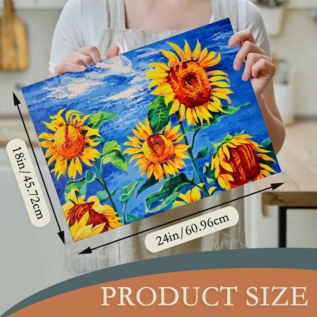 Sunflowers Dish Drying Mat,Modern Art Drying Rack Pad Countertop Dishes Ultra Absorbent Microfiber Kitchen Counter Mat for Coffee Countertop Decor 18x24 Inch