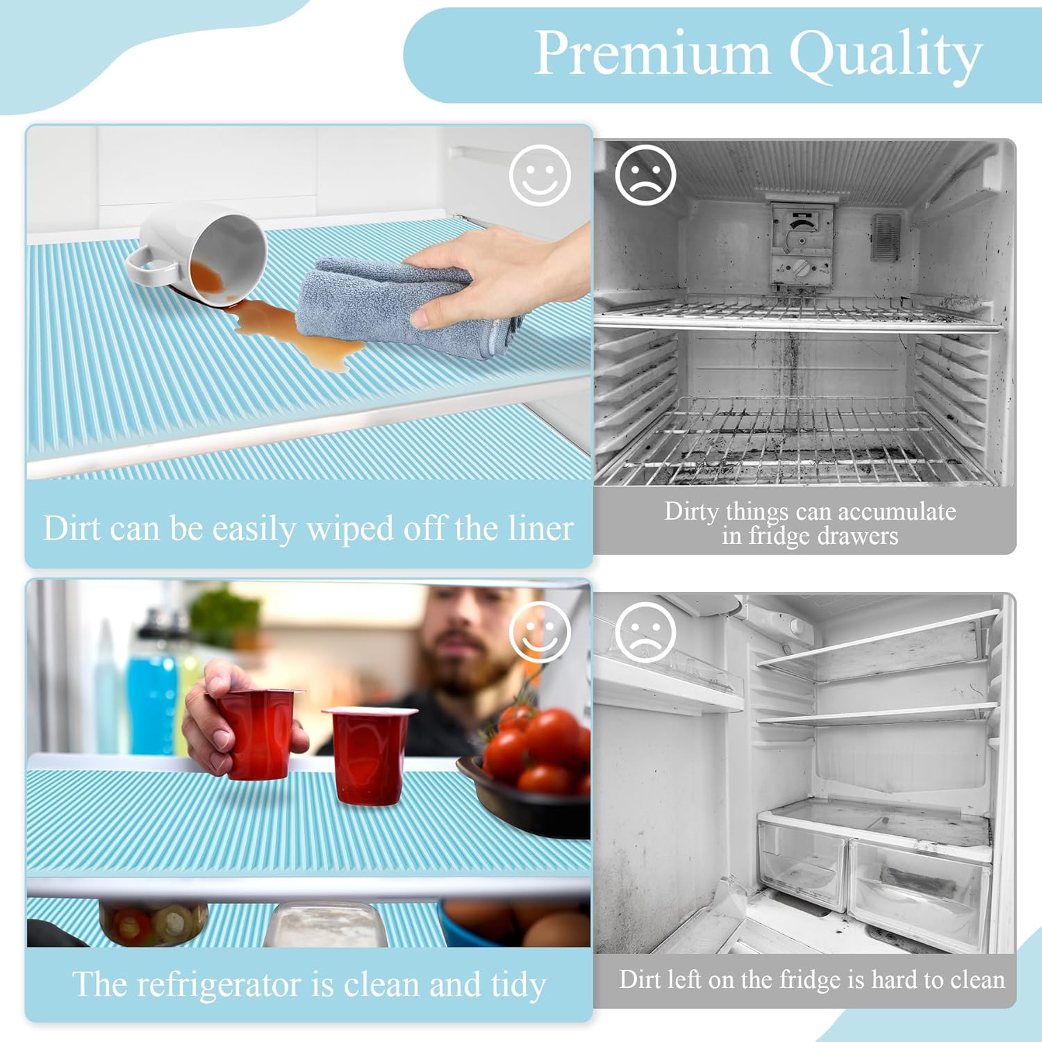 Non-Slip Silicone Refrigerator Liners for Shelves, Reusable Washable Fridge Shelf Drawer Liners, Cuttable Waterproof Oilproof Fridge Liner for Glass Shelve Kitchen Cabinet Drawer Mats (Blue, 1 Pack)