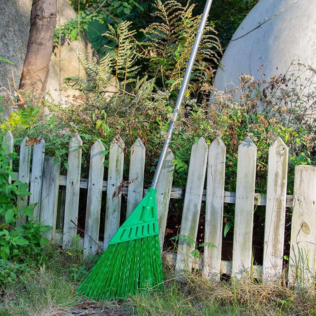 Courtyard Broom/Heavy-Duty Broom Long-Handled Commercial Broom Angle Broom for Outdoor Courtyard Garage Lobby Mall Market Floor（Grey+Green）