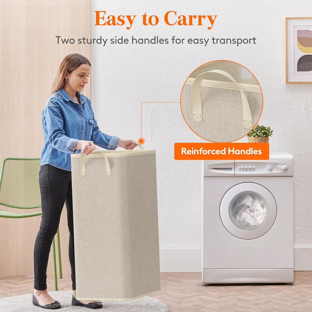 Lifewit 100L Large Tall Laundry Hamper, Collapsible Laundry Basket with Handles, Foldable Clothes Hampers for Laundry, Portable Dirty Clothes Hamper for Dorm College Bedroom Bathroom, Beige