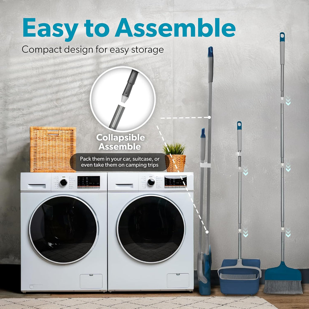 BLACK+DECKER Butler Broom & Dustpan Set - Stand-Up Design - Lightweight, Space-Saving Combo for Kitchen, Living Room, Bathroom, Lobby Floors - Home Cleaning Essential, Ocean Blue
