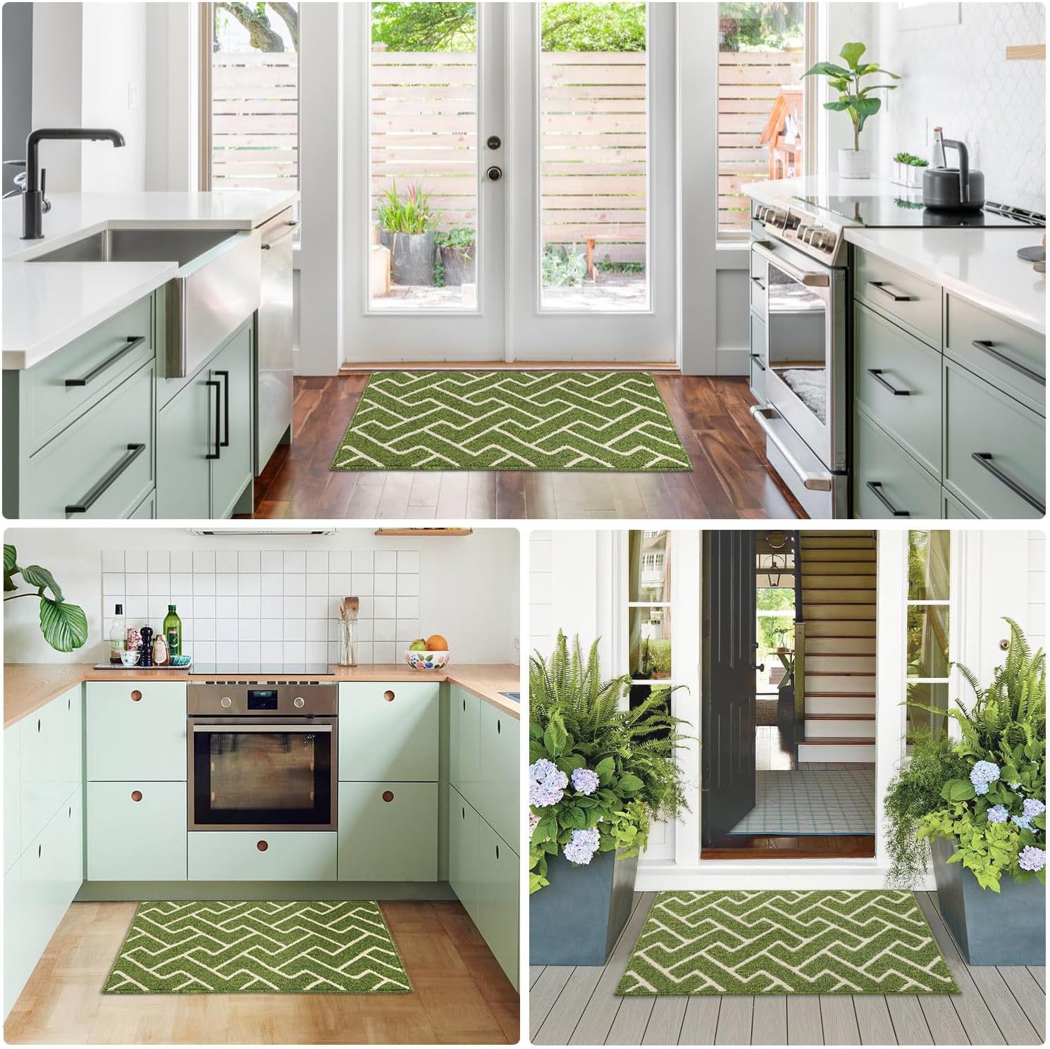 hicorfe Indoor Doormat,Front Back Door Mat TPR Backing Non Slip Mats 20"x31.5" Absorbent Resist Dirt Entrance Doormat Inside Floor for Entryway Washable Low-Profile(Sage Green)
