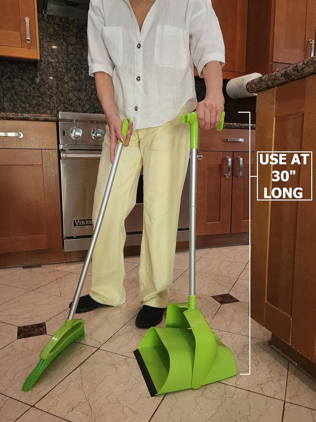 Broom and Dustpan Set for Home, Angled Broom and Upright Dustpan with Extendable Poles, Long Handle Broom and Dustpan Set for Kitchen, Portable Dustpan Combo for Sweeping RV