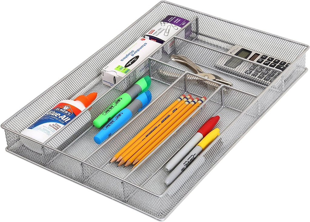 YBM Home Metal Silverware Organizer for In-Drawer Cutlery Storage, 6 Compartment Mesh Cutlery Flatware Tray Sorts Kitchen Utensils, Great for Office Supplies 1132s