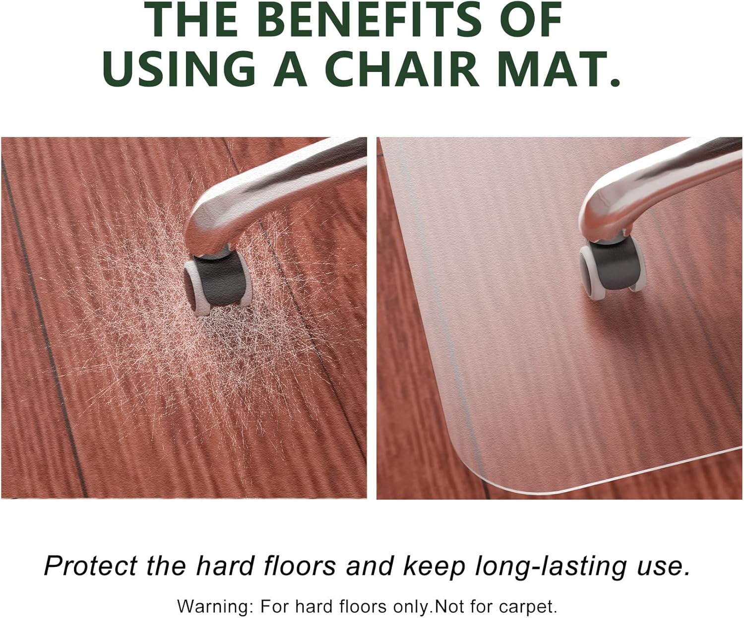 FuturHydro Chair Mat for Hardwood Floor, 46" x 60" Large Clear Office Home Floor Protector Mat, Plastic Rolling Chair Mat for Tile Floor and Gaming Floors (Rectangle)