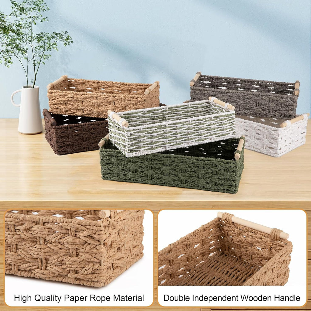 OIAHOMY Toilet Paper Baskets Handmade Paper Rope Decorative Wicker Storage Tank Shelf Cabinet Organizer for Bathroom Home, Set of 2, Yellow
