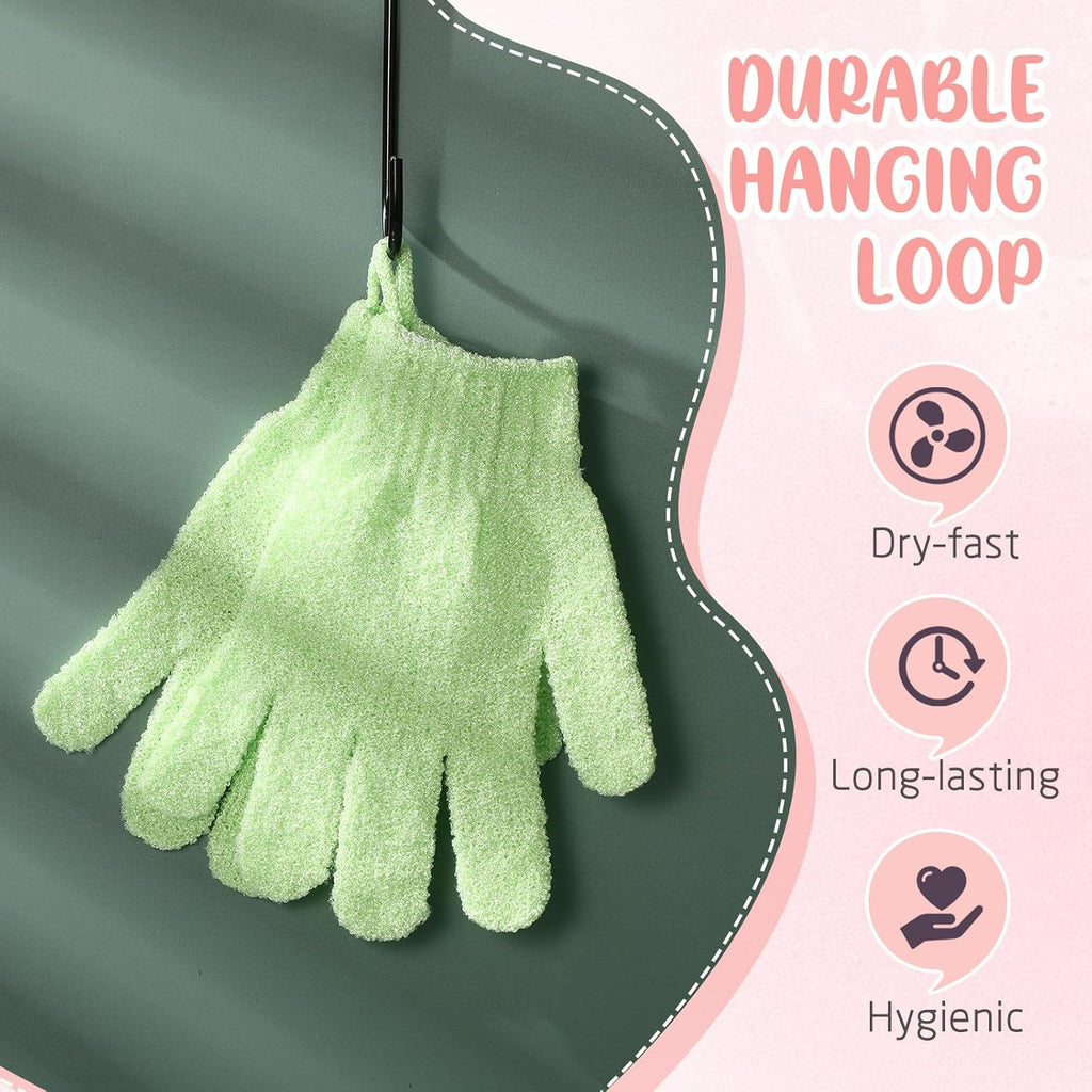104 Pcs Exfoliating Glove Bulk Shower Gloves with Hanging Loop Exfoliating Body Scrubber Dead Skin Remover for Body Bath Beauty Spa Massage Scrubs Men Women Bathing (Green)