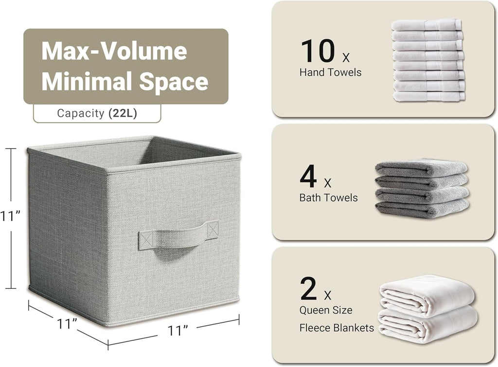 4 Pack Foldable Fabric Closet Storage Bins, 11Inch Organizer Cubes with Handles, Linen Storage Boxes for Clothes, Toys, Books and Home Organization,Gray