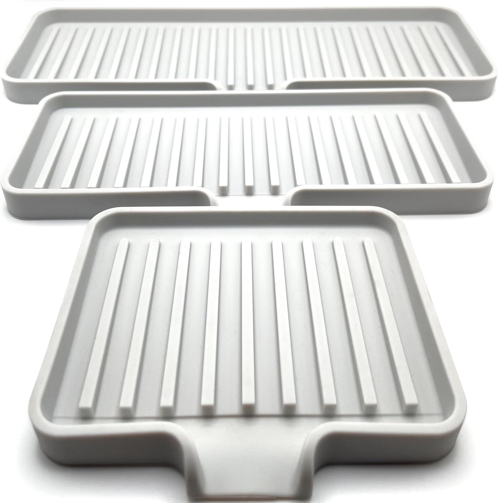 Happitasa Silicone Soap Dish Tray and Sponge Holder with Drain Chute | Bathroom and Kitchen Sink Organizer Caddy (Light Grey, 9"x3.5", 5.6 Ounces)
