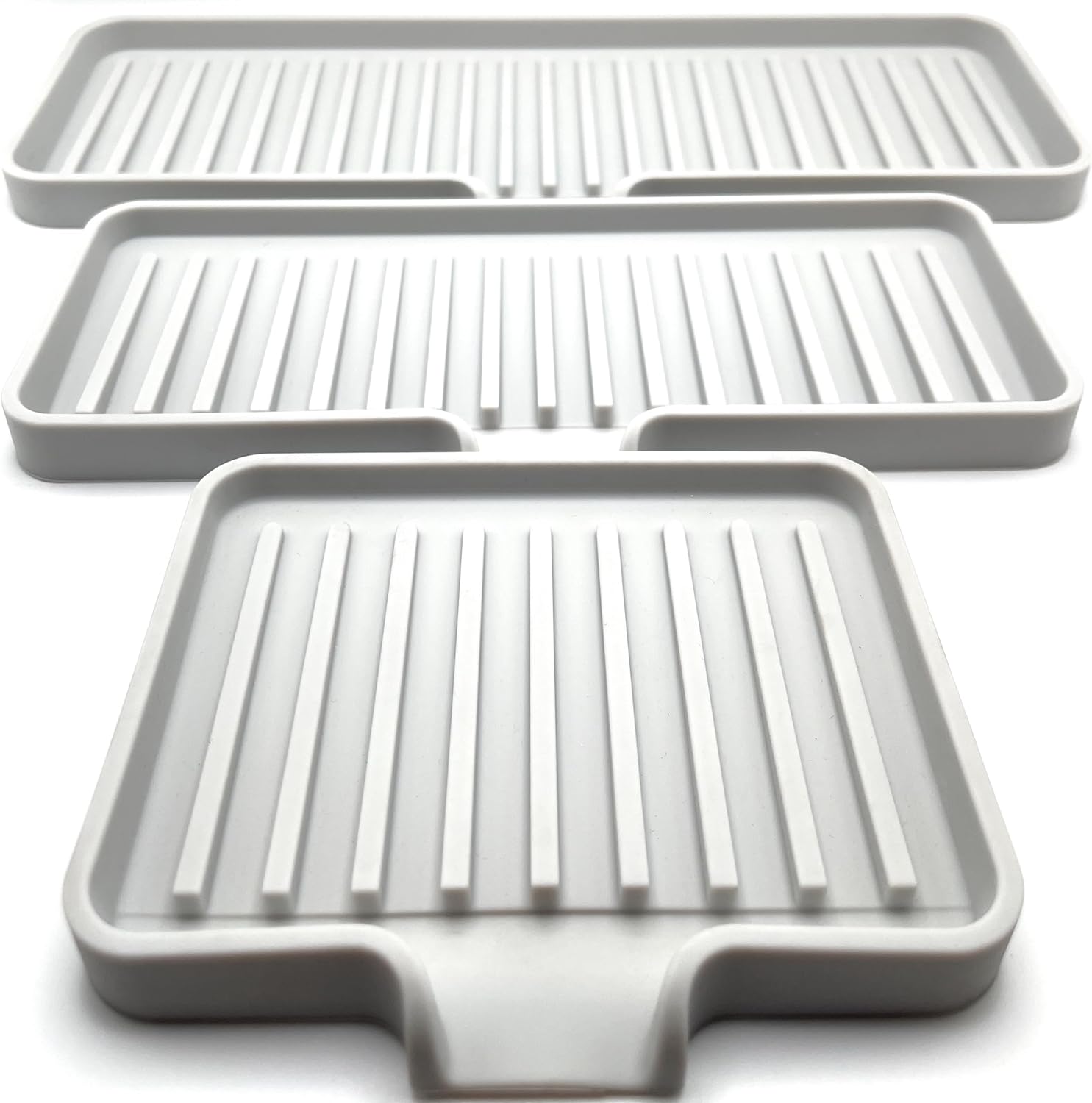 Happitasa Silicone Soap Dish Tray and Sponge Holder with Drain Chute | Bathroom and Kitchen Sink Organizer Caddy (Light Grey, 12"x4", 7.4 Ounces)