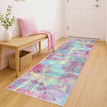 IOHOUZE Abstract Runner Rug 2x6 Ft Washable Runners for Hallways, Non Slip Kitchen Runner Printed Faux Wool Entryway Runner Indoor, Modern Abstract Floor Carpet for Hall Kitchen Bedroom, Pink Teal