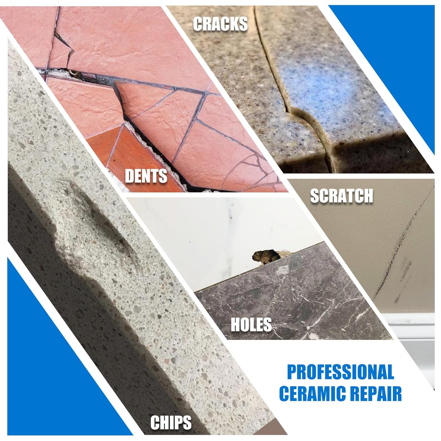 Tile Repair Kit, Ceramic Tile Chip Repair Kit, Porcelain Repair Kit for Ceramic, Tub, Acrylic, Fiberglass, Quartz, Marble and More, Tile Chip Repair Filler for Filling Dents, Cracks, Holes, Scratches