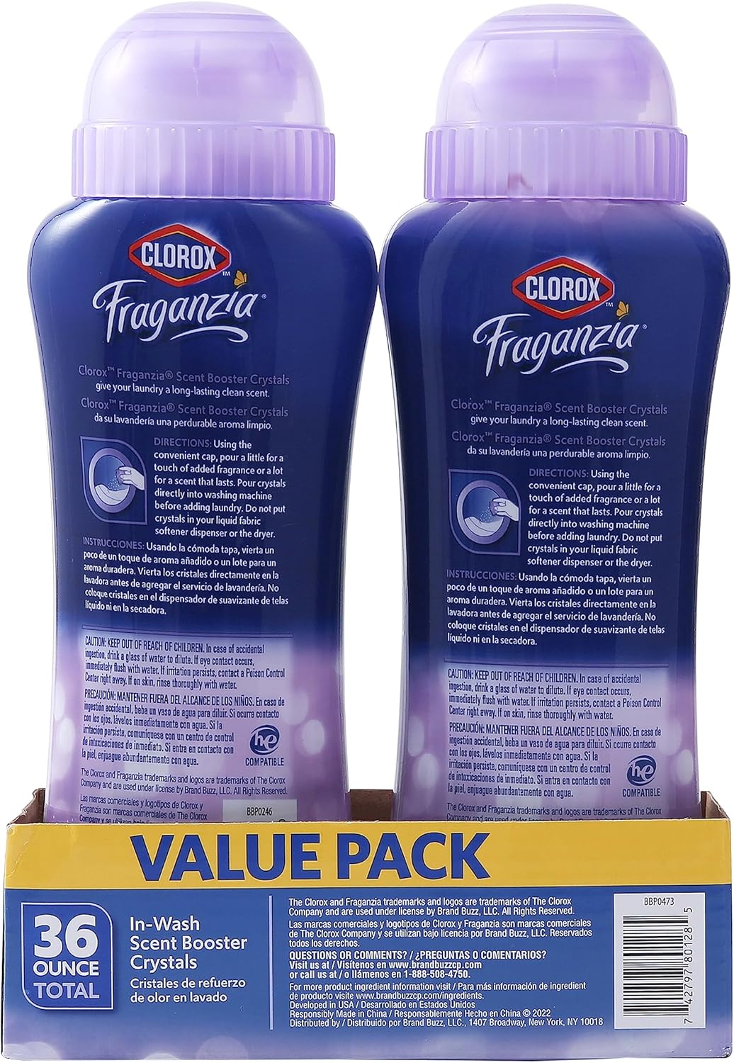 Clorox Fraganzia Laundry Scent Booster Crystals in Lavender with Eucalyptus Scent - Scented In-Wash Freshener Beads for Fresh, Clean, Great Smelling Clothes and Linens, 18 Oz - 2 Pack