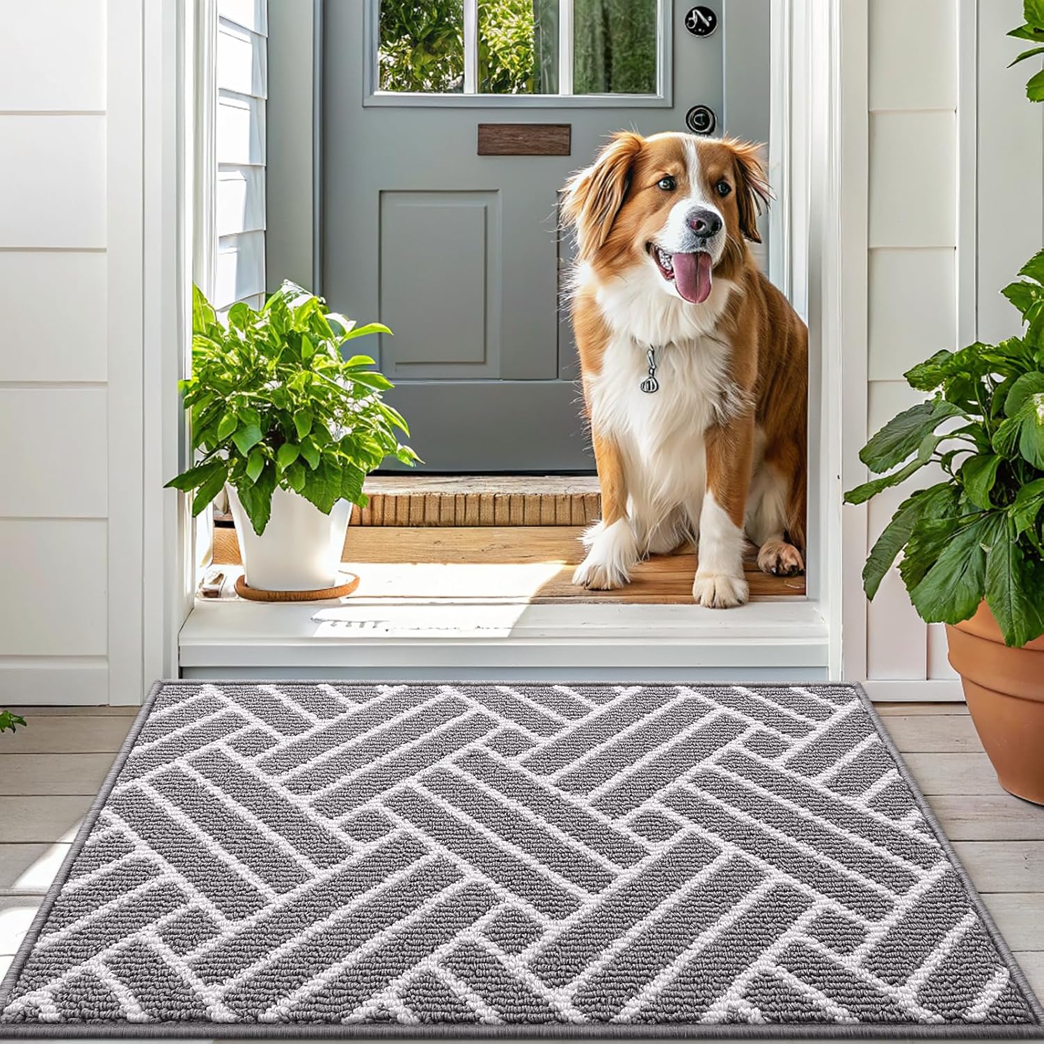 OLANLY Runner Indoor Door Mat, 59x23 Inch, Dirt Resistant and Absorbent, Non-Slip Rubber Backing Floor Mats, Easy Clean Low-Profile Doormat for Entryway, Front Door, and Inside Entrance, Grey