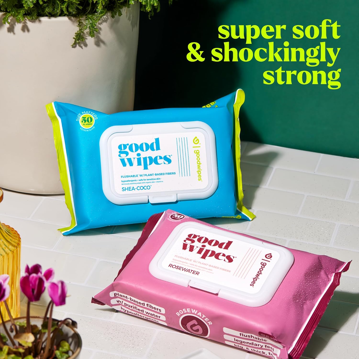 goodwipes Flushable Butt Wipes - Vitamin E & Aloe - Sewer & Septic Safe - Extra Large Adult Wet Wipes For Women & Men - Bathroom Essentials - Shea Coco, 318 Count (6 Packs + 1 Travel)