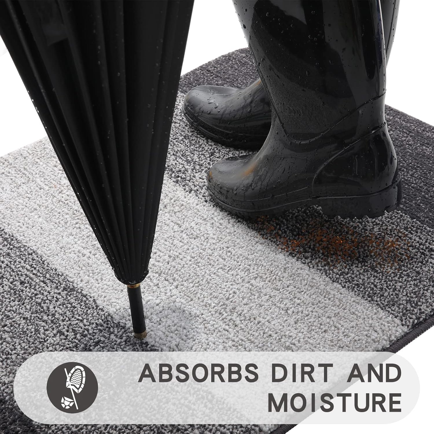 Kitinjoy Indoor Outdoor Door Mat, 32x20 Non-Slip Absorbent Dirt Trapper, Low-Profile Washable Inside Entrance Front Floor Mat, Sturdy Soft Entry Doormats for Entryway, Grey