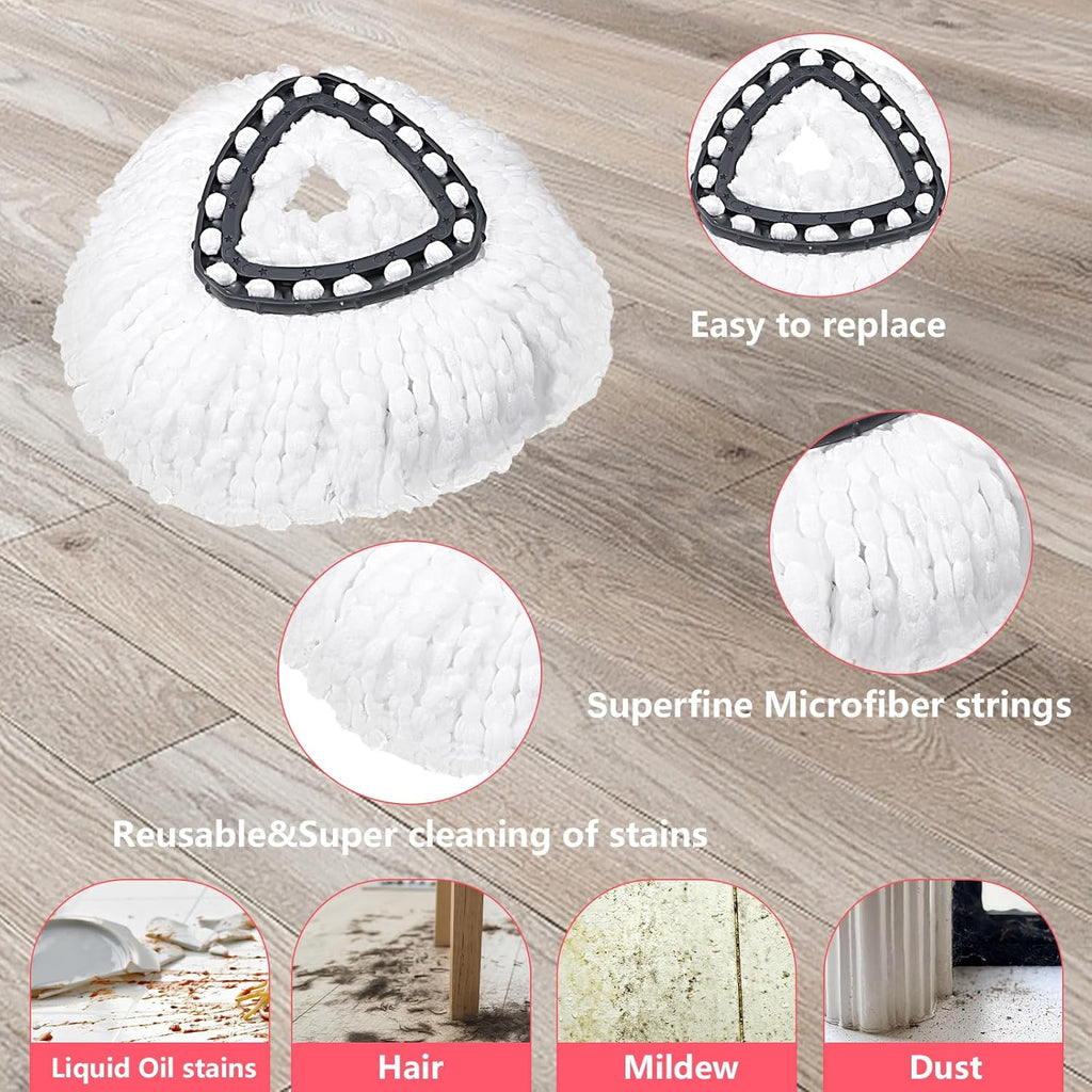 Mop Heads Replacements Complete Combo for O-Ceda,4Pcs White Machine Washable Microfiber Spin Mop Refills Replace Heads,2 Scrub Brushs,1 Base,1 Set Handle,Spin Mop Replacements for Tub and Tile