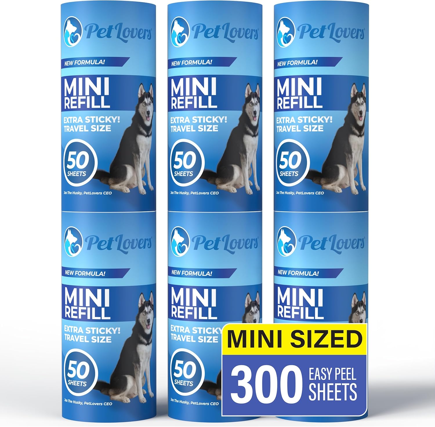 PetLovers Extra Sticky Lint Roller Mega Value Set for Pet Hair Removal, Dog and Cat Lint Remover (6 Pack Mini Refills)