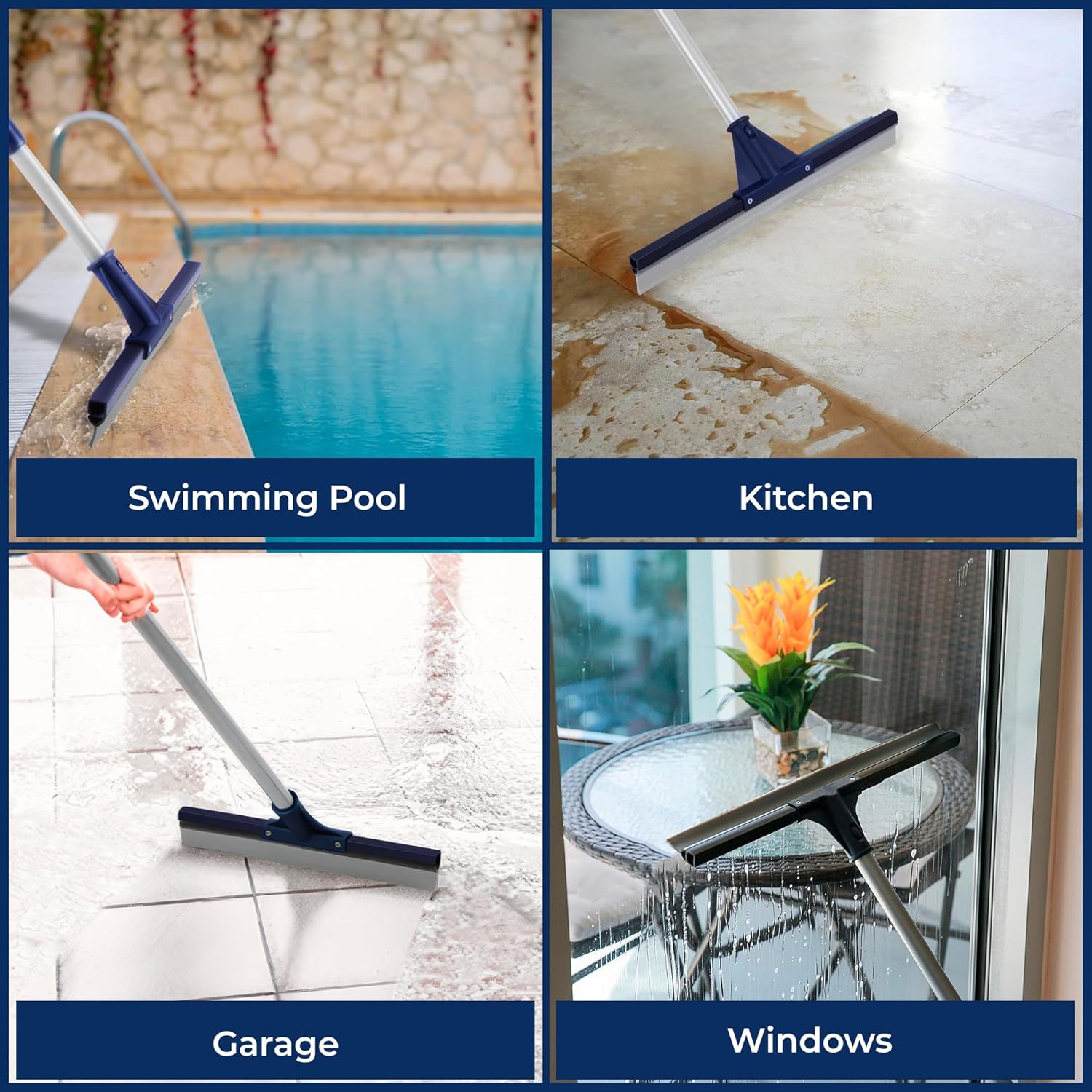 DSV Standard Floor Squeegee for Concrete Floor, 17.5" Large Floor Squeegee Broom for Floor, Heavy Duty Floor Squeegee for Tile Floor with 62" Handle for Garage, Deck, Bathroom, Window, Glass