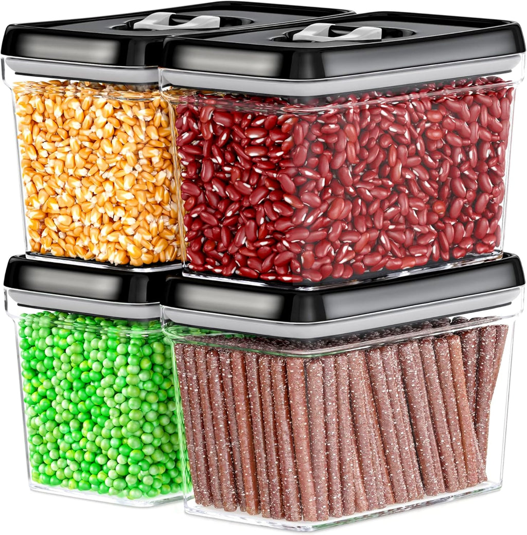 DWËLLZA KITCHEN Airtight Food Storage Containers - Pantry Snacks Kitchen Container, Baking Supplies, 4LB Sugar & Flour Canister - 4 Pc Set All Same Size - Clear Plastic BPA-Free - Keeps Fresh & Dry