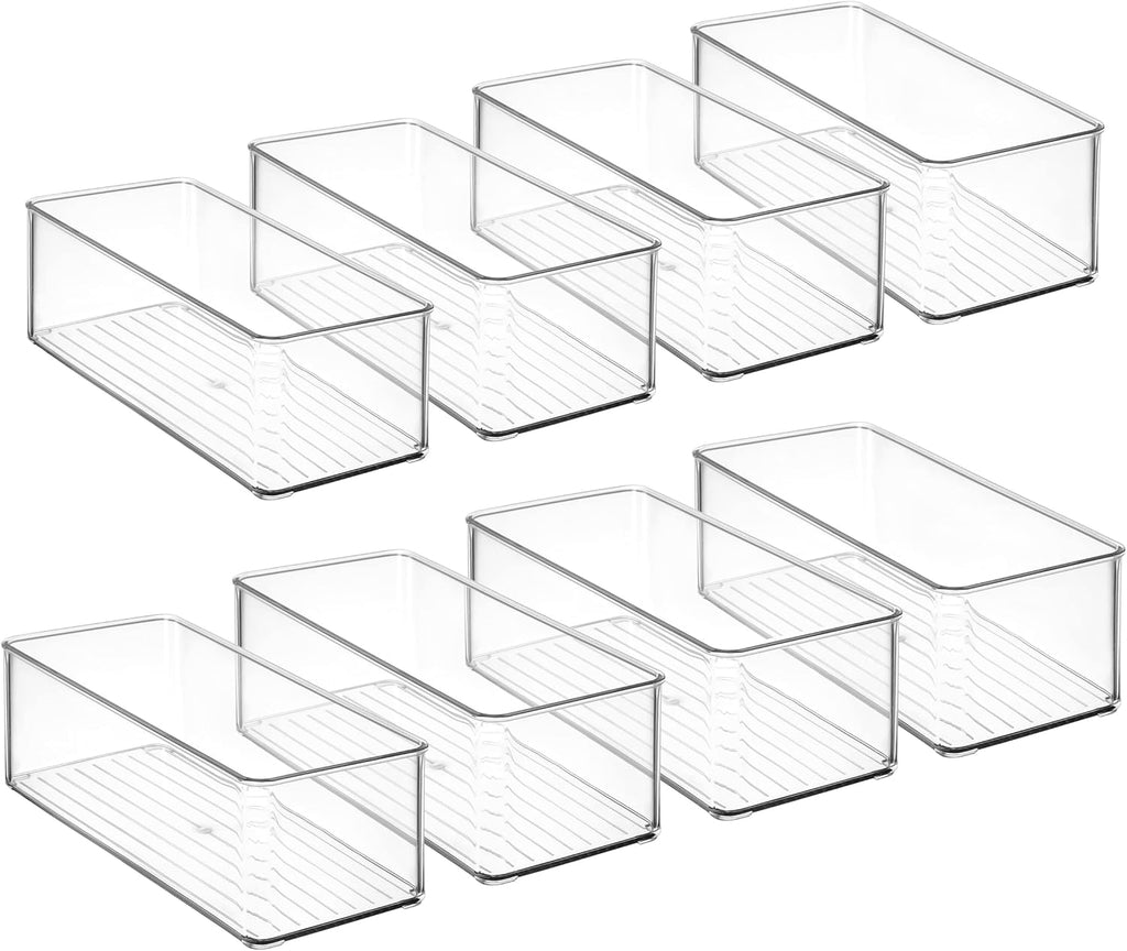Hudgan 8 Pack Clear Plastic Drawer Organizers Set, Stackable Deep Drawer Organizer for Makeup Vanity and Desk, 2 Sizes Tall Bathroom Drawer Organizer