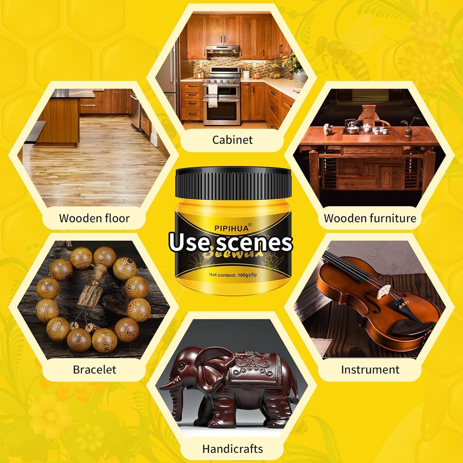 PIPIHUA Beeswax Polish and Conditioner for Wood Furniture - Waterproof & Restorer Wood Wax, Multipurpose Beeswax Furniture Polish and Cleaner for All Types and Colours(2×100g with 4 Sponges)