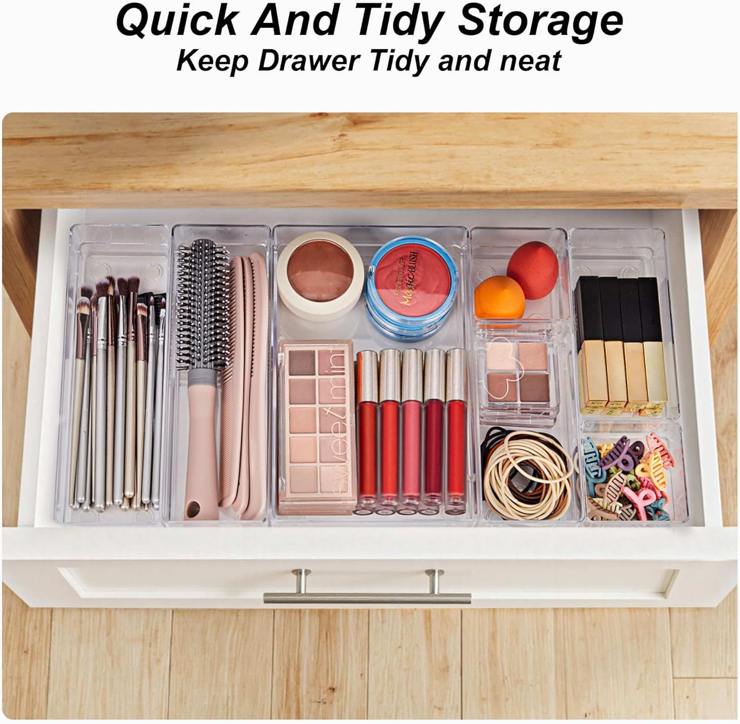 SMARTAKE 25-Piece Drawer Organizer with Non-Slip Silicone Pads, 4-Size Desk Drawer Organizer Trays Storage Tray for Makeup, Jewelries, Utensils in Bedroom Dresser, Office and Kitchen (Clear)