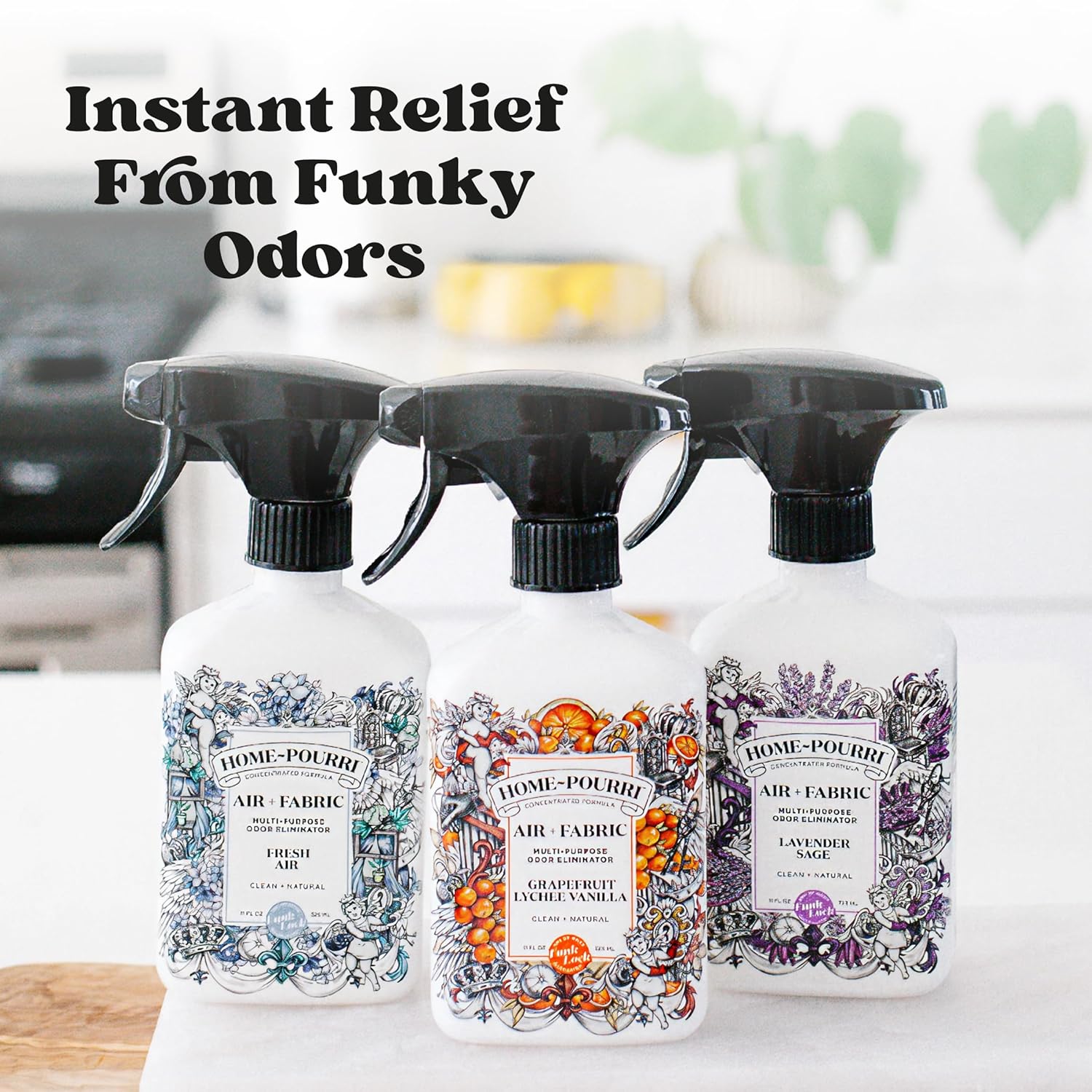 Home-Pourri Air + Fabric Multi-Purpose Odor Freshener Spray, 11 Fl Oz, Up to 570 Uses, Lavender Sage Scent, Room Deodorizer with Essential Oils, for Carpets, Couches, Bedding & Curtains