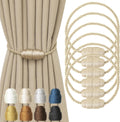 Magnetic Curtain Tiebacks - Rope Tiebacks for Curtains & Drapes, Decorative Window Holdbacks (6 Pack, Beige)