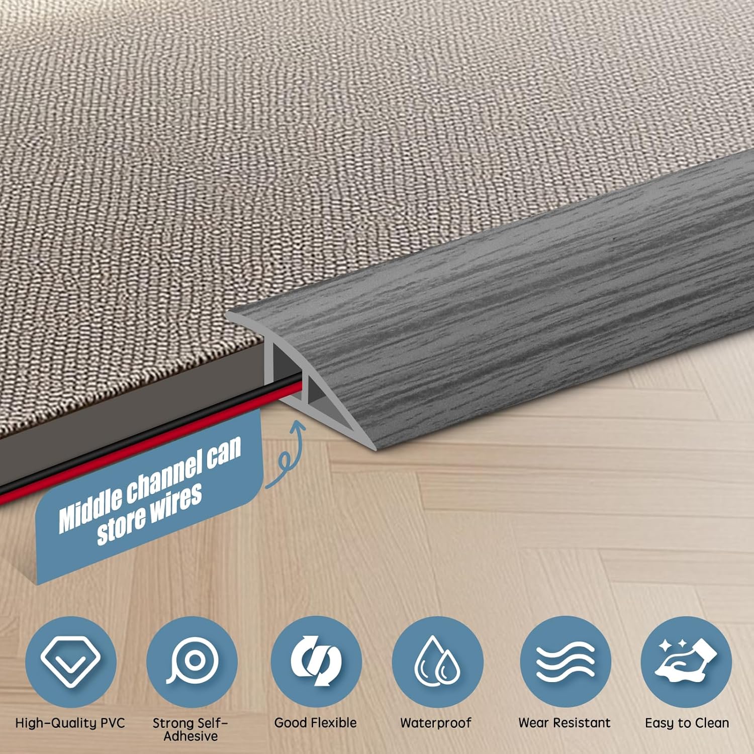 Floor Transition Strip Door Threshold 39" Floor Transition Reducer Trim on The Edges Threshold Strip Self Adhesive Suitable for Doorways, Tiles, Carpet