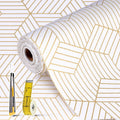 Shelf Liners for Kitchen Cabinets Non Adhesive Shelf Liner Paper Non-Slip Thickened Drawer Liner Easy to Clean for Tool Box Refrigerator with Knife and Tape Measure, Gold Geometric, 17.3 x 354.3 in