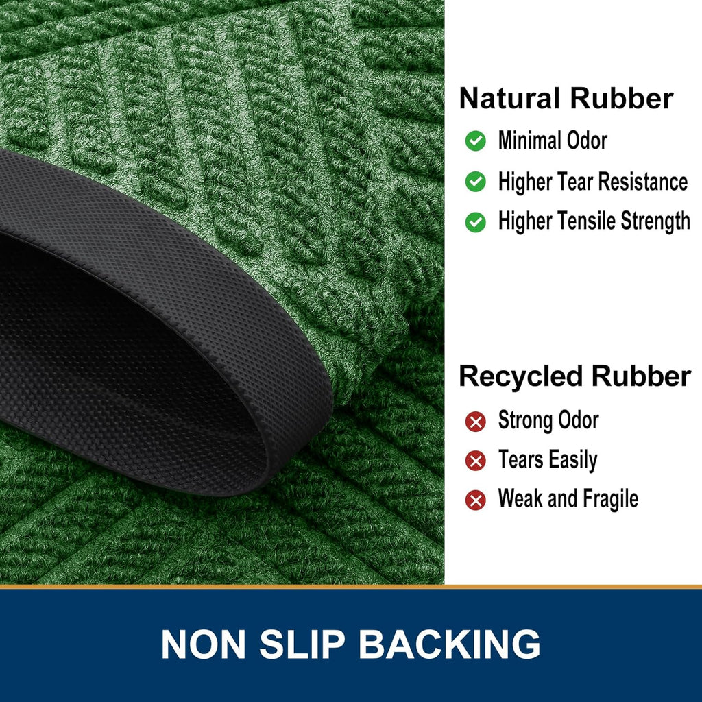 Smiry Front Door Mat Outside Entrance, Heavy Duty Outdoor Indoor Mat, Natural Rubber Doormat, Non Slip, Trap Dirt and Moisture, Easy Clean, Low Profile Patio Porch Entryway Mat, 35x23, Green