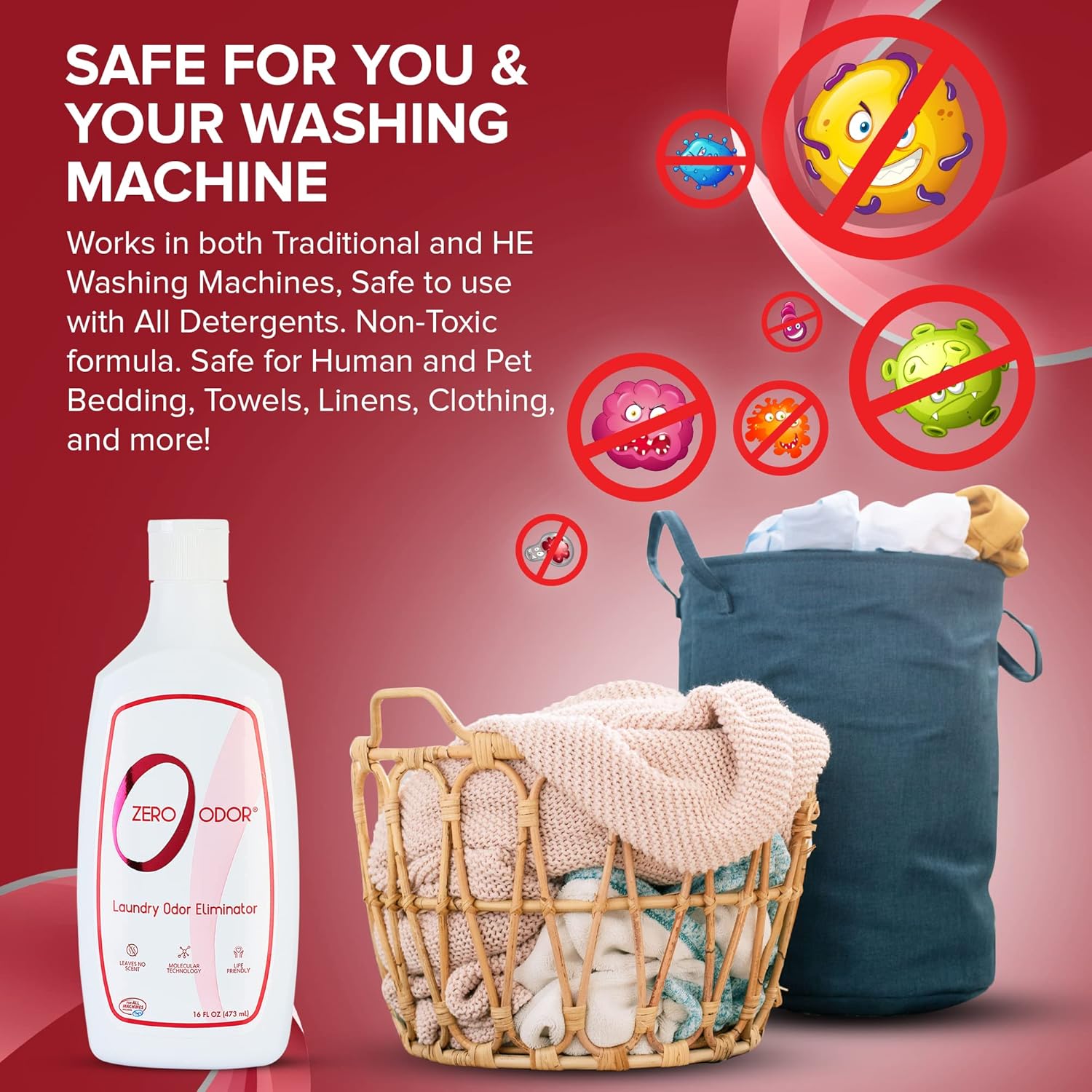 Zero Odor – Laundry Odor Eliminator - Permanently Eliminate laundry Odor – Patented Molecular Technology Best For Clothes, Towels & Linens, Shoes, Bags, Etc. - rinse and refresh Again, 16oz