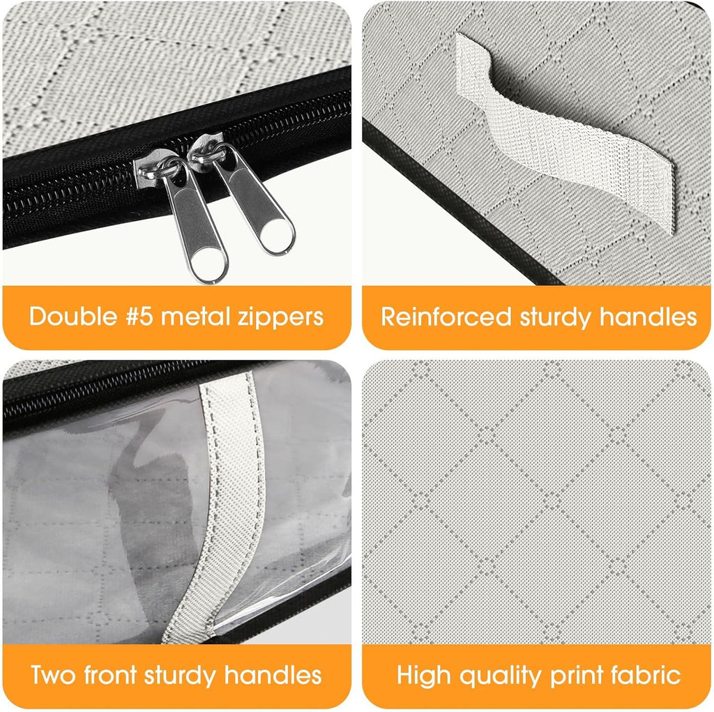 StorageRight Under Bed Storage Bins, 8-Pack 40L Foldable Fabric Storage Bags with Transparent Window, Breathable Organizer for Clothes/Blanket/Comforter/Quilt, White