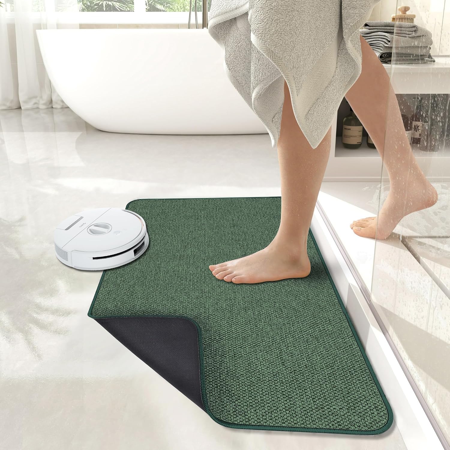 Bath Mat,Ultra Thin Bathroom Rugs,Rubber Bath Mats for Bathroom,No Slip Bath Rugs,Quick Dry,Machine Washable,Low Pile,Absorbent,Shower Outside,Sink,Home Decor Accessories.Green,2'x3'(24x36inch)