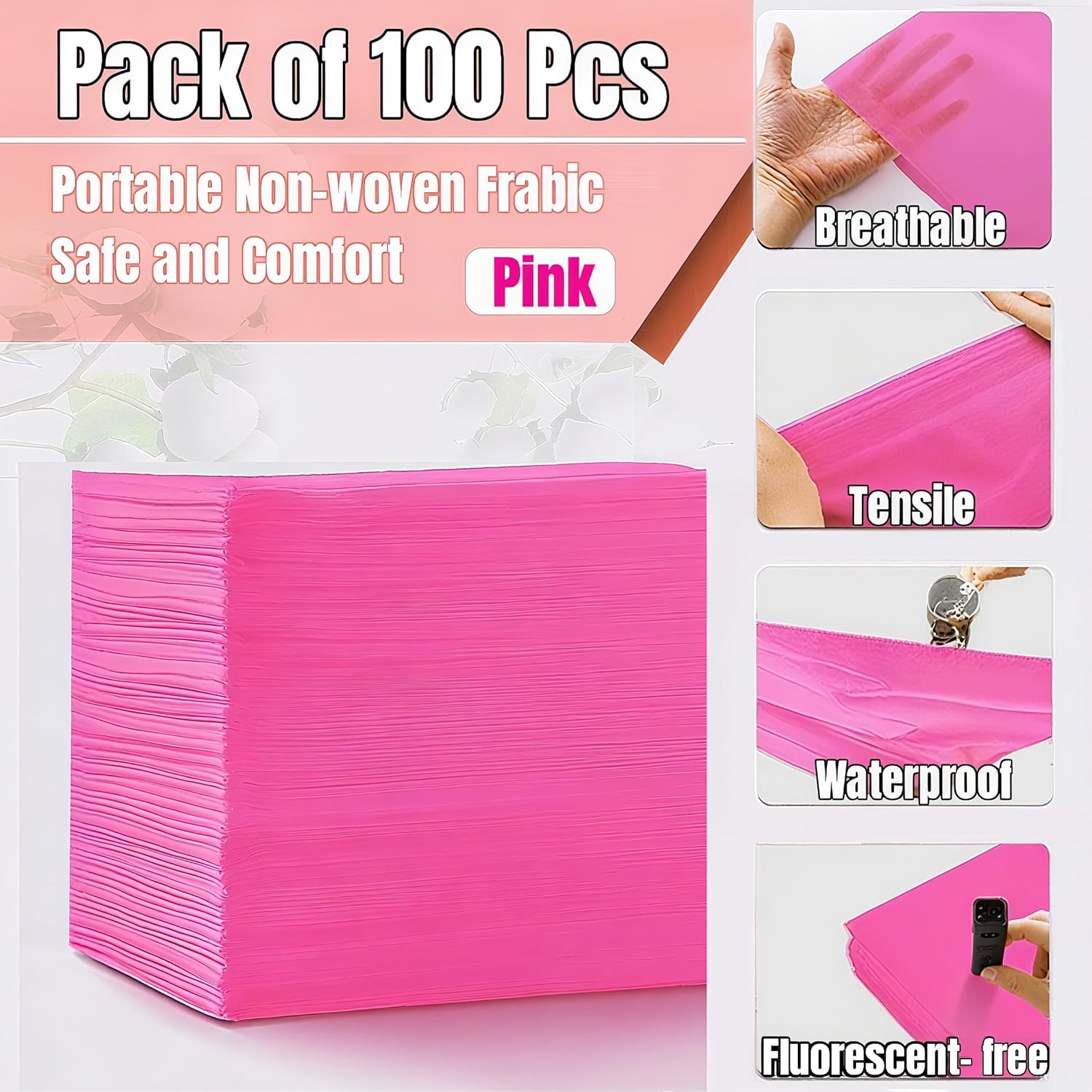 100 PCS Disposable Massage Table Sheets Spa Bed Covers 71"x31" -Non Woven Fabric Waterproof Protector for Waxing, Tattoo, Beauty Salon,Facial, Esthetician Table Bed (Pink)